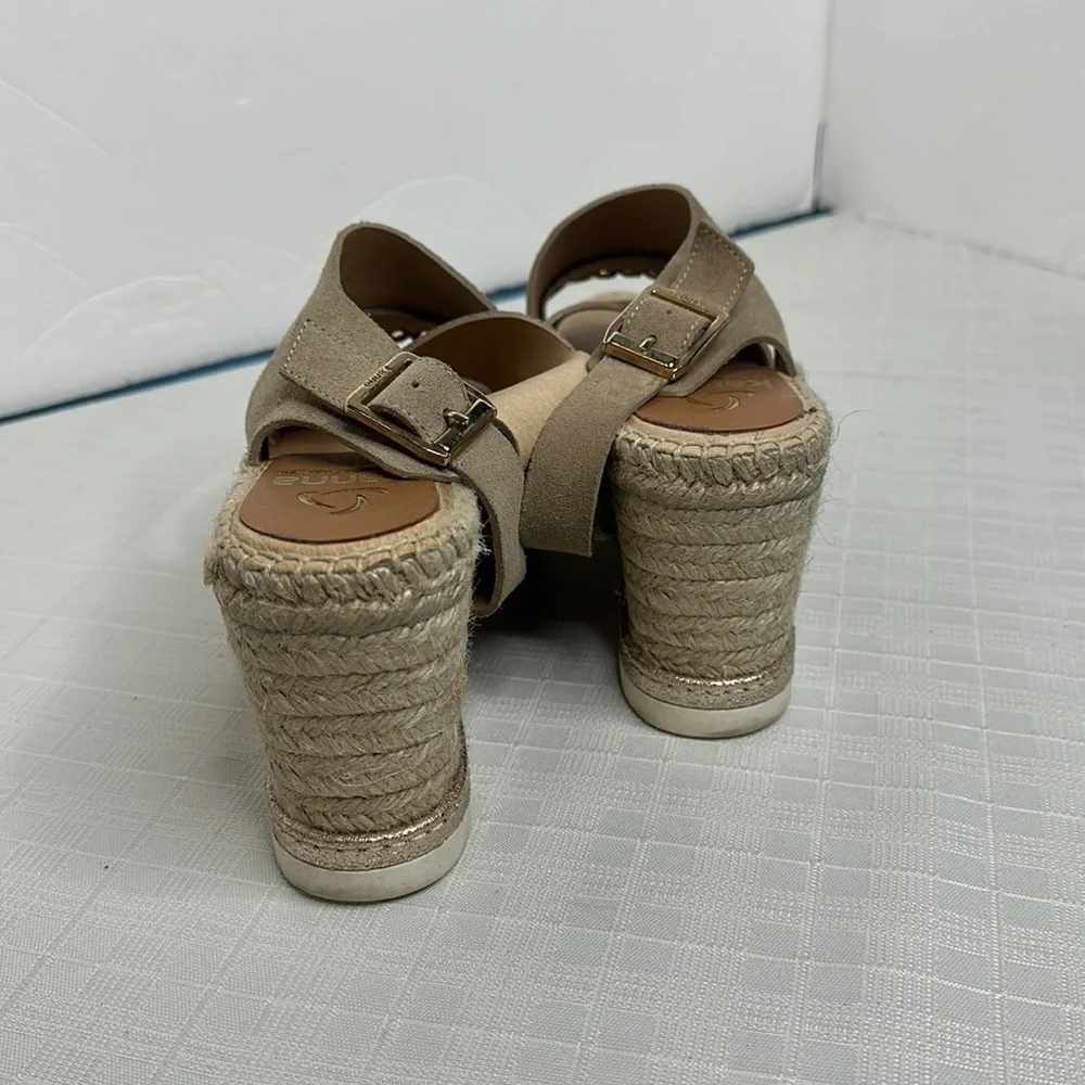 Kanna taupe leather crisscross grommet lined wedge Espriella sandals